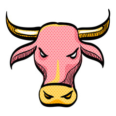 Bullish halftone icon hand drawn color vector illustration