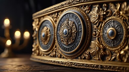 Obraz premium Golden Clock Close-up with Intricate Detail.