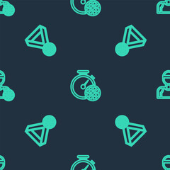 Set line Stopwatch with basketball ball, Basketball medal and player on seamless pattern. Vector