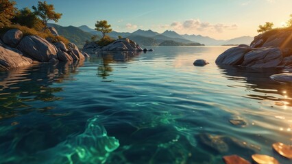Tranquil Sunset Over a Calm Lake.