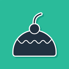 Blue Cake icon isolated on green background. Happy Birthday. Vector