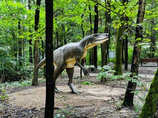 Wawel Dragon. Dragon from Lisowice.Archozaur dinosaur. Realistic figure of an Archozaur dinosaur inforest park in Kazimierz Sosnowiec. Prehistoric predator fascinating element of the landscape. © Chawran