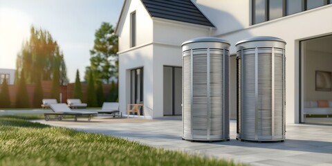 Fototapeta premium Implementing Ground-Source Heat Pump in a Residential Building for Efficient Heating and Cooling. Concept Geothermal Energy, Green Technology, HVAC Systems, Energy Efficiency, Residential Buildings