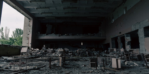 destroyed school in a city lost in the war in Ukraine