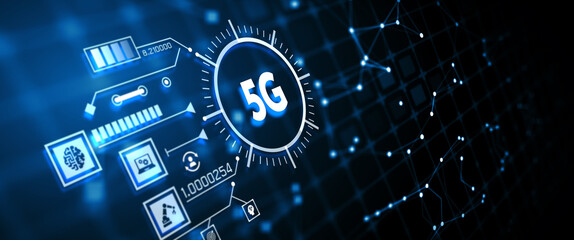 The concept of 5G network, high-speed mobile Internet, new generation networks. Business, modern technology, internet and networking concept. 3d illustration