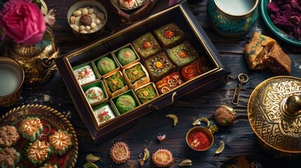 Elegant Assortment of Traditional Indian Sweets in Decorative Box for Diwali Festival