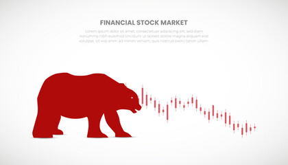 Bear or bearish market trend in crypto currency or stocks. Trade exchange, red down arrows graph. Stock market price chart. Global economy crash or boom. Vector