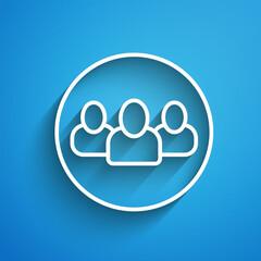 White line Project team base icon isolated on blue background. Business analysis and planning, consulting, team work, project management. Long shadow. Vector