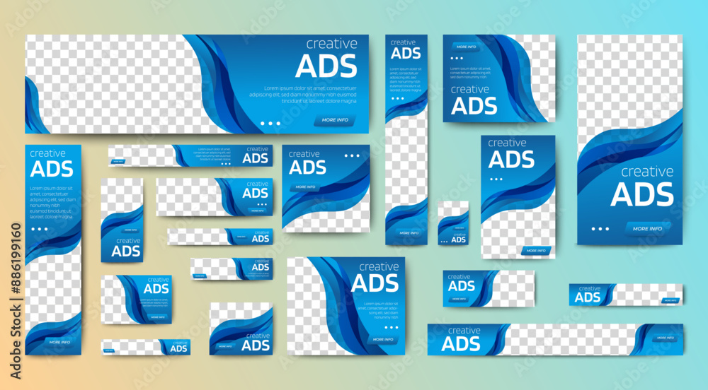 Canvas Prints creative web ad banner template design with blue background. vector