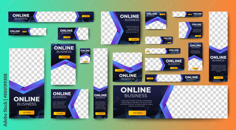 Poster digital business web banners template design with space for image. blue background. vector