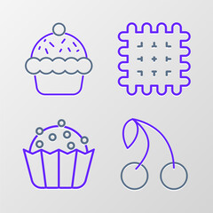 Set line Cherry, Cupcake, Cracker biscuit and icon. Vector