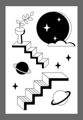 Surrealism poster. Surrealism elements background.