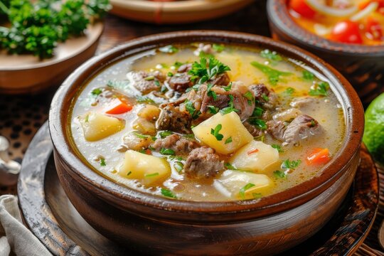 Traditional brazilian soup "mandioca stew" featuring cassava and beef - a flavorful delight