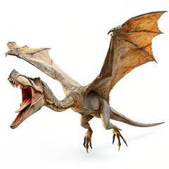Obraz premium Realistic 3D rendering of a brown and tan colored pterosaur with wings spread wide