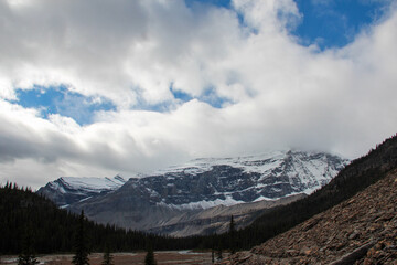 Glacier covered mountains in Mount Robson Provincial Park, British Columbia, Canada