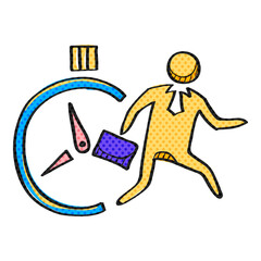 Businessman clock halftone icon hand drawn color vector illustration