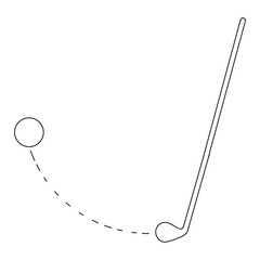 Hit the ball with a golf club. The flight path is visible. Sketch. Equipment for a team sports game.