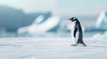 Obraz premium Majestic Penguin on Ice with Aurora Borealis - Capturing the Beauty of Polar Wildlife