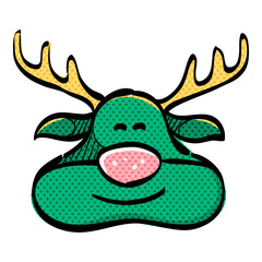 Rudolph the moose halftone icon hand drawn color vector illustration