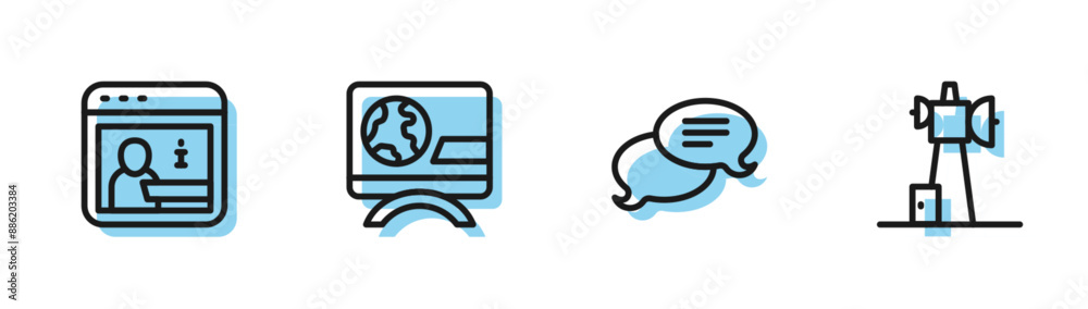 Canvas Prints Set line Speech bubble chat, Information, Breaking news and Antenna icon. Vector