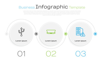 Set line USB, Laptop and Case of computer. Business infographic template. Vector