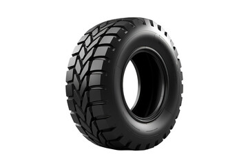 A Single, Robust Off-Road Tire Isolated Against a White Background on a White or Clear Surface PNG Transparent Background.