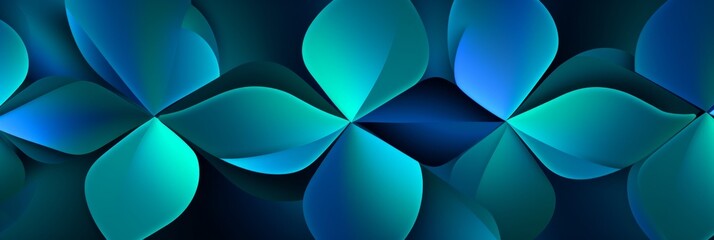 Abstract blue and teal flower pattern on a dark background, used as a banner or wallpaper