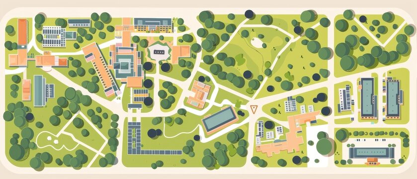 A map of a park with a large green area and a white building