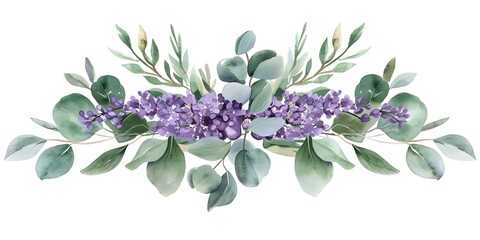Watercolor Botanical Bouquet of Eucalyptus and Lavender for Wedding Invitations. Concept Wedding Invitations, Watercolor Art, Botanical Bouquet, Eucalyptus, Lavender