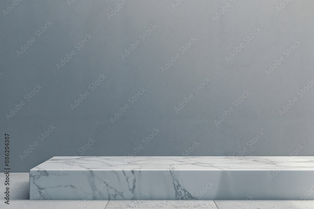 Poster empty marble top table with gray wall background, perfect for product display