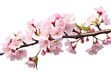 Delicate Pink Blossoms on a Spring Branch on a White or Clear Surface PNG Transparent Background.