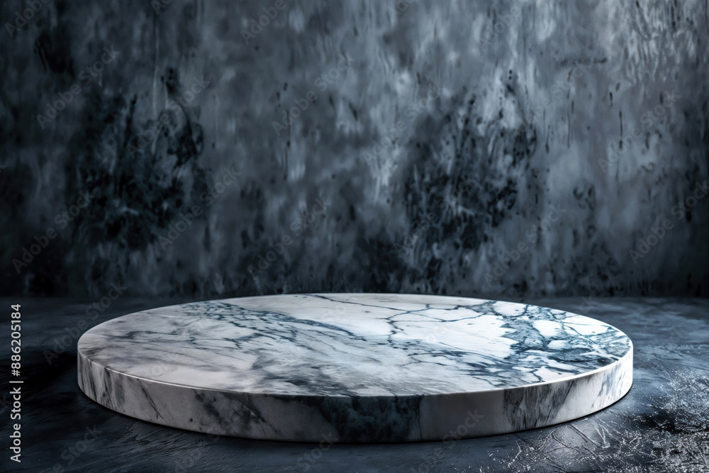 Aufkleber empty round marble podium standing on dark background with copy space