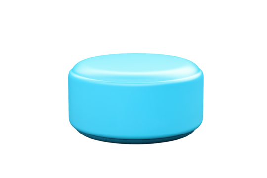 A Single Blue Cylinder Resting on a White Background on a White or Clear Surface PNG Transparent Background.