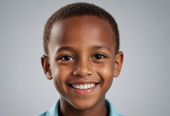 Naklejka premium Portrait view of a regular happy smiling Djibouti boy, ultra realistic, candid, social media, avatar image, plain solid background