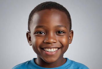Naklejka premium Portrait view of a regular happy smiling Malawi boy, ultra realistic, candid, social media, avatar image, plain solid background