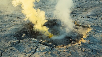 Sulfur dioxide coming out of a crack in the ground.