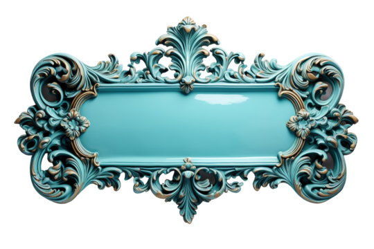 A Teal Ornate Frame Ready for Your Message on a White or Clear Surface PNG Transparent Background.