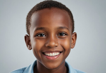 Naklejka premium Portrait view of a regular happy smiling Somalia boy, ultra realistic, candid, social media, avatar image, plain solid background