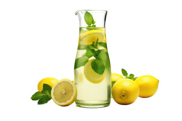 Fototapeta premium Refreshing Summer Lemonade With Mint And Lemon Slices on a White or Clear Surface PNG Transparent Background.
