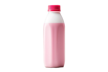 A Single Plastic Bottle of Pink Milk With a Red Lid on a White or Clear Surface PNG Transparent Background.