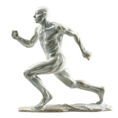 Angled view of a ceramic runner in mid-stride figurine isolated on a white transparent background