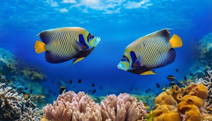 Obraz premium Angelfish Frolic Among Coral and Sponges