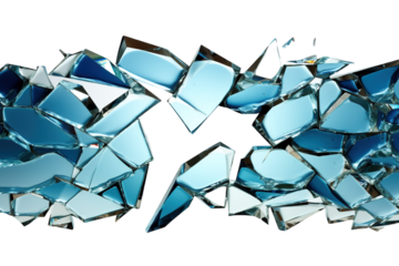 A Shattered Mirror Reflects the Blue Hues of a Digital Dream on a White or Clear Surface PNG Transparent Background.