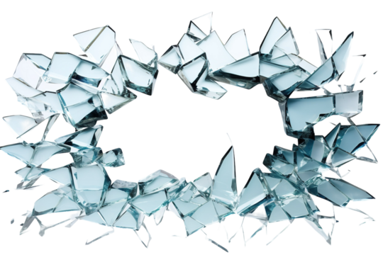 A Shattered Glass Frame of Infinite Possibilities on a White or Clear Surface PNG Transparent Background.