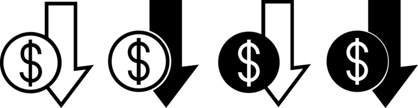 cost reduction vector icon. dollar decrease vector icon.