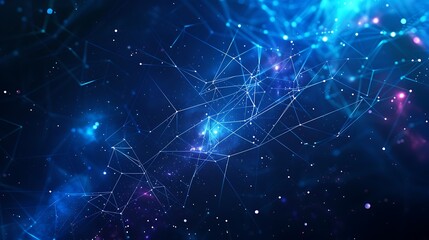 Wireframe background with a blue plexus effect, featuring sharp, geometric shapes and a dark, starry night sky. Simple, minimalist, and colorful.