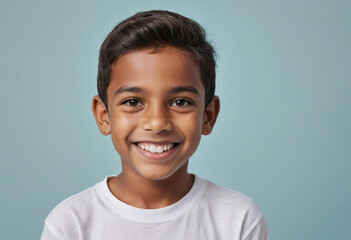 Portrait view of a regular happy smiling Maldives boy, ultra realistic, candid, social media, avatar image, plain solid background