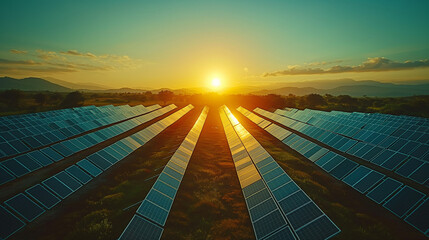solar panels glistening under the radiant sun, symbolizing a clean energy future and the progression towards sustainable development in the era of energy transition and carbon-free electricity.