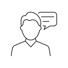 Man Outline Icon with Speech Bubble. Communication, Dialogue, Consultation or Discussion in Line Art. Isolated Vector Illustration