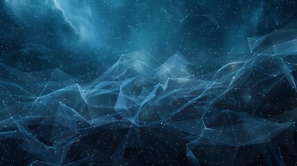 Wireframe background with a blue plexus effect, featuring sharp, geometric shapes and a dark, starry night sky. Simple, minimalist, and colorful.